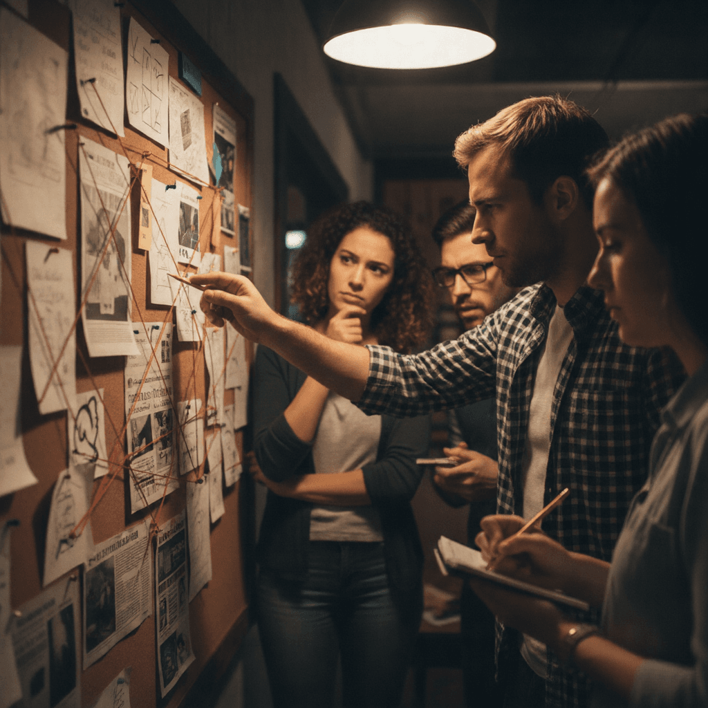 Team collaborating together during an escape room challenge